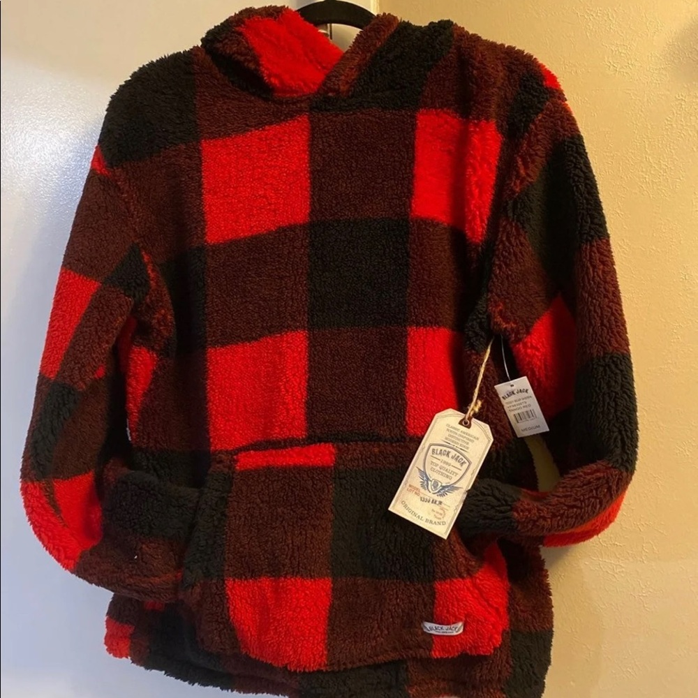NWT Fuzzy Red Plaid Sweater